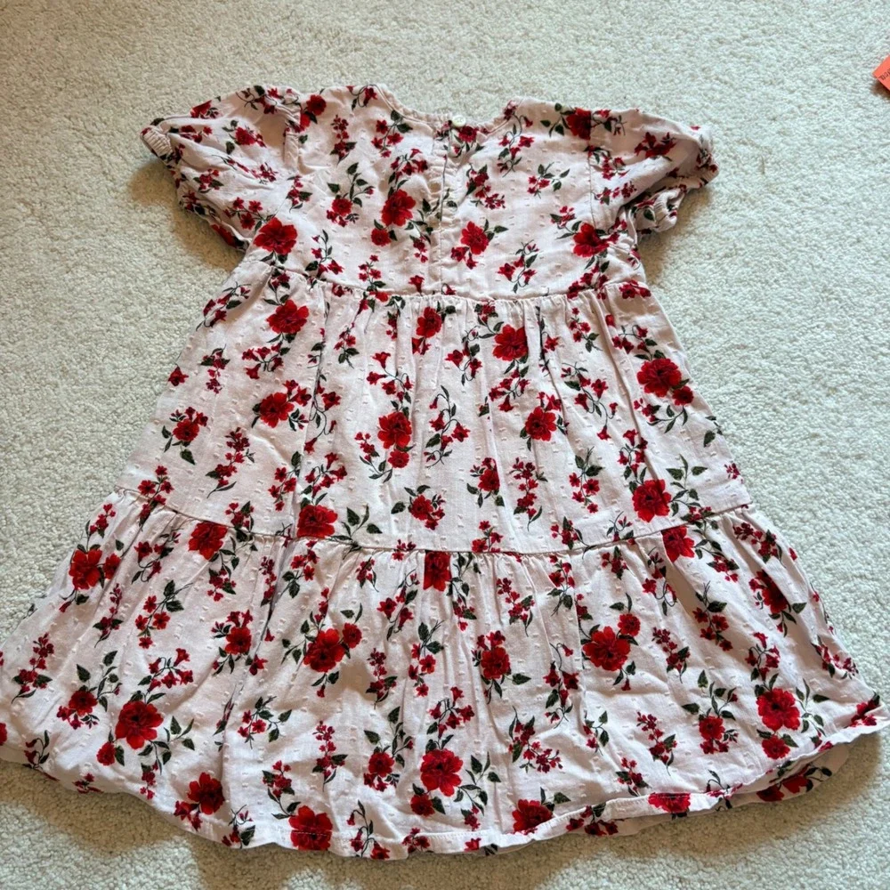 Old Navy Dress Floral Tiered Puff Sleeve Toddler Girls Size 3T Pink Red